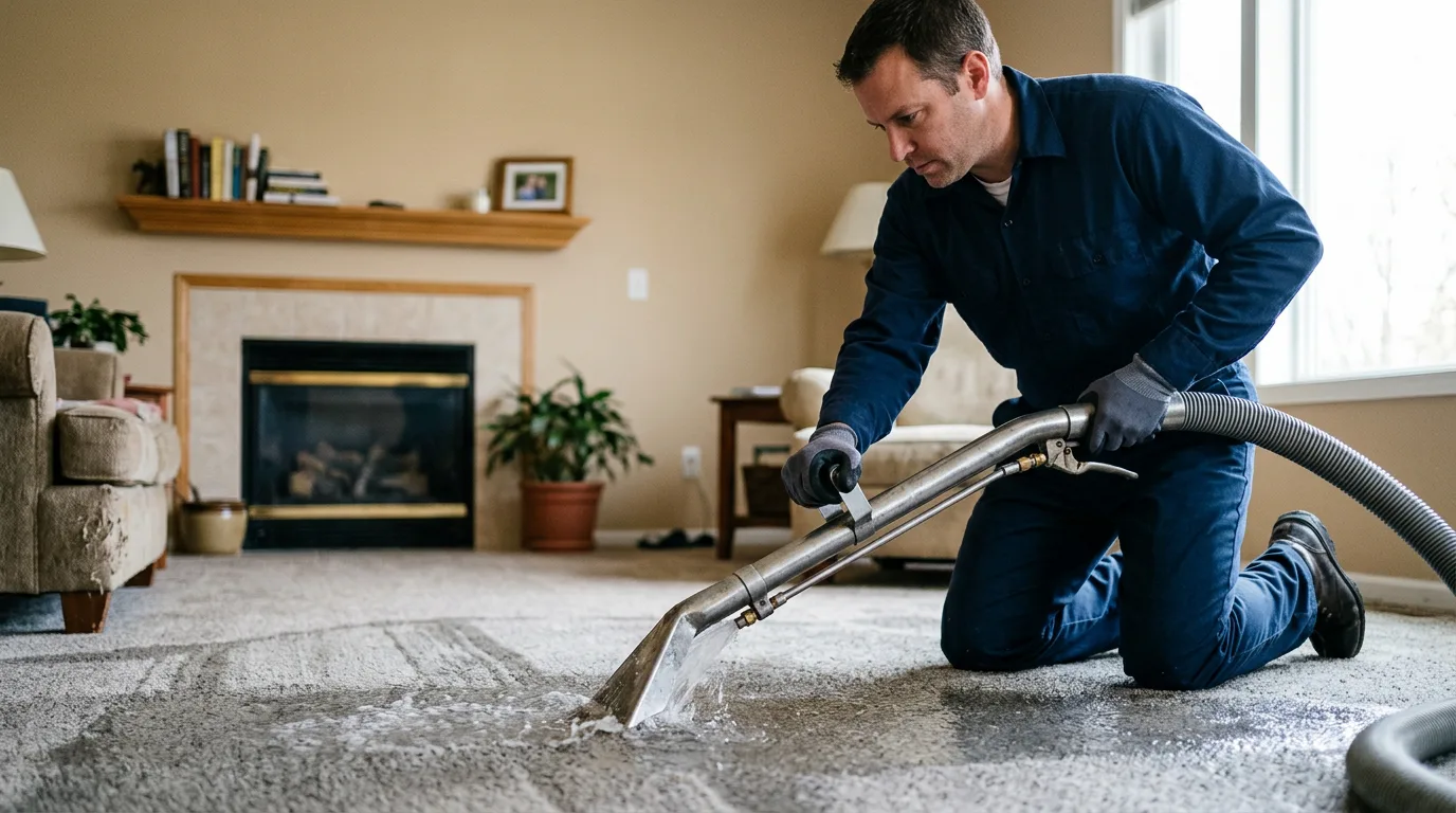 Water damage restoration technician working near Seymour, CT